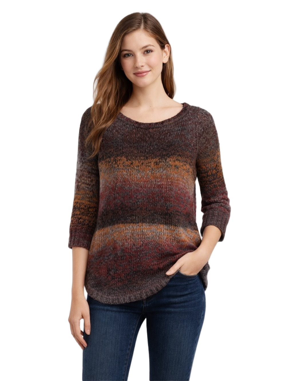 notations Women's Multicolor crew neck southwestern Sweater with 3/4 sleeves